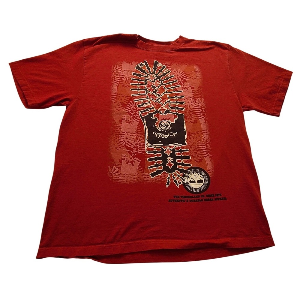 Timberland Men's Red Graphic T-Shirt XL Outdoor Performance Boot Sole Print